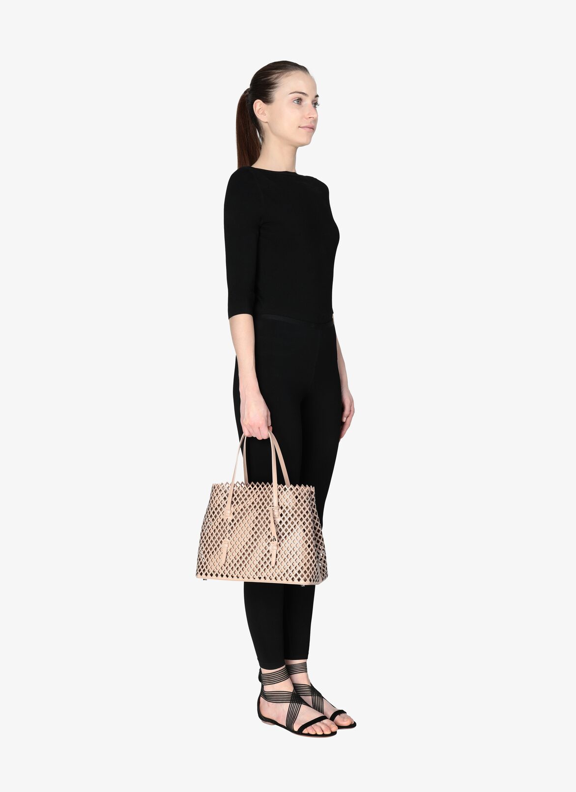 MINA MEDIUM CUIR LUX LOSANGE+CLOU SAND ALAÏA SANDY  MINA MEDIUM CUIR LUX LOSANGE+CLOU SAND